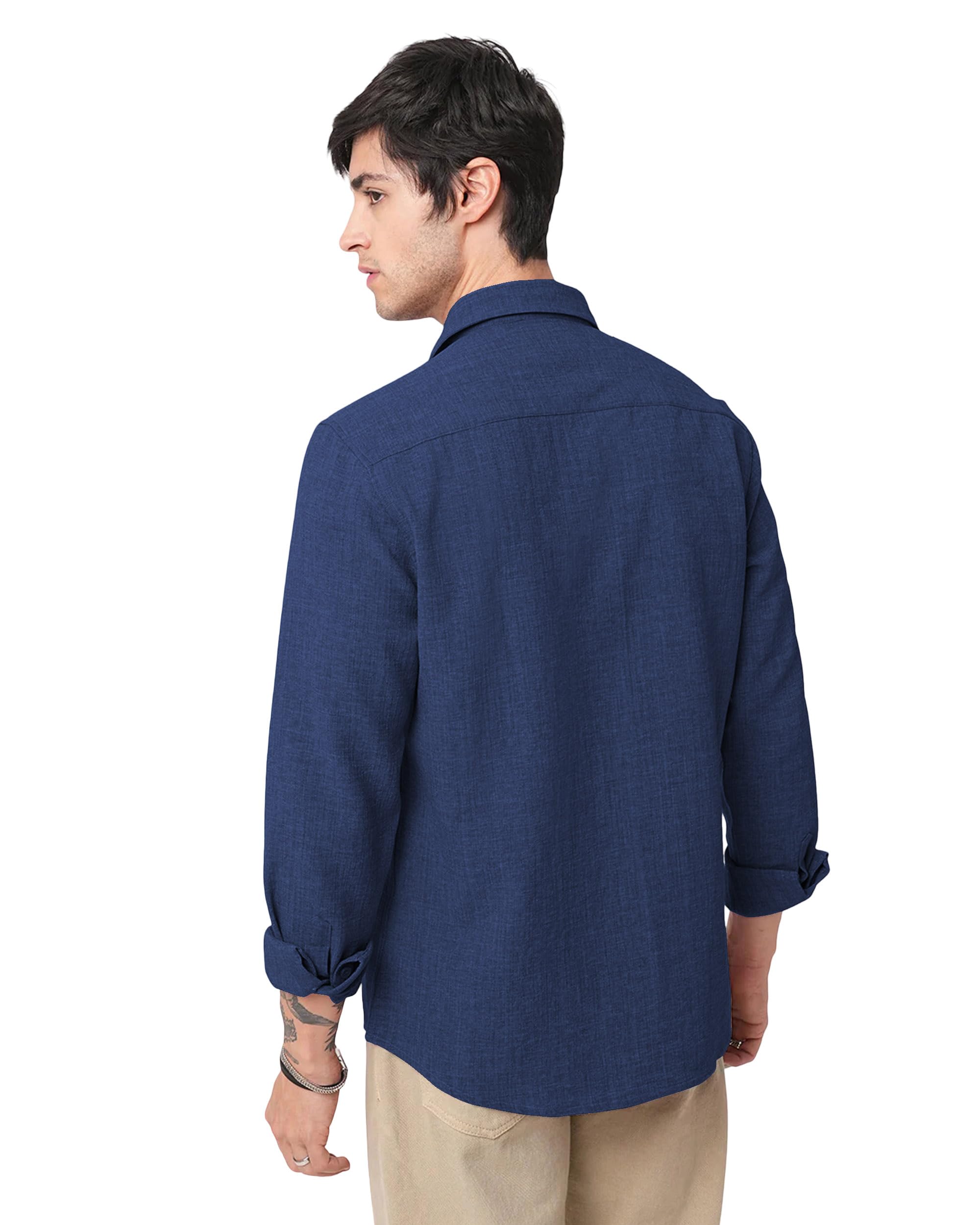 I Enterprise Mens Spread Collar Long Sleeve Multicolor Solid Regular Shirt Slim Fit Office Wear ShirtS For Men | Textured Long