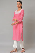 Aurelia WomenS Floral Printed Printed Straight Long Red Cotton Kurta