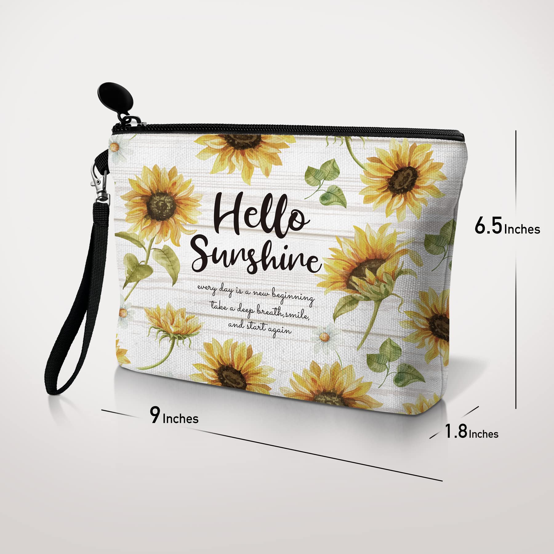 Hglian Sunflower Travel Makeup Bag Inspirational Cosmetic Toiletry Bags Cute Zipper Wristlet Pouch for Purse Travel Accessories