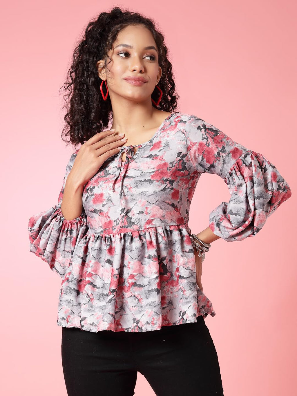 OOMPH! Peplum Tops for Women, Red - mt805