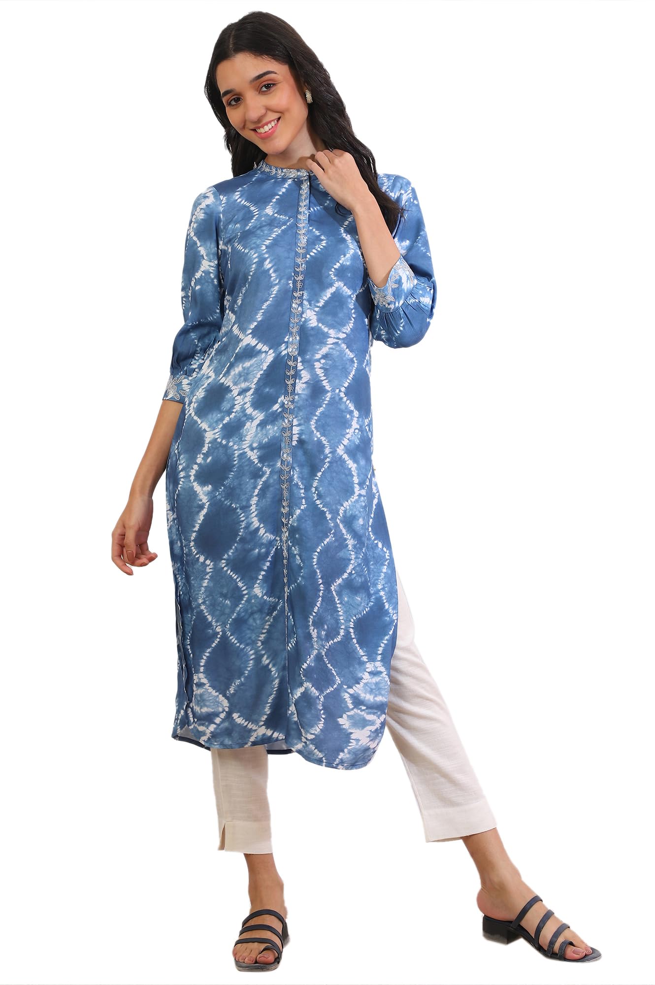 Aurelia Women'S Blue Printed Zaria-Line Kurta (Size: Xl)-A15600-508865