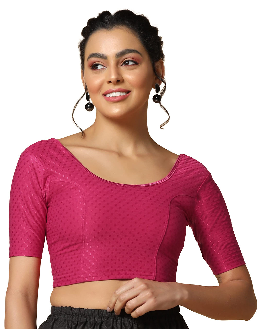 TOPLOT Cotton Blend Lycra Stretchable Round Neck Blouses for Women Readymade (Blouse-5058-Rani Pink-38)
