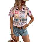 Gufrina WomenS Rayon Top With Half Sleeves Collar Neck Abstract Printed Regular Fit Western Style And Standard Length