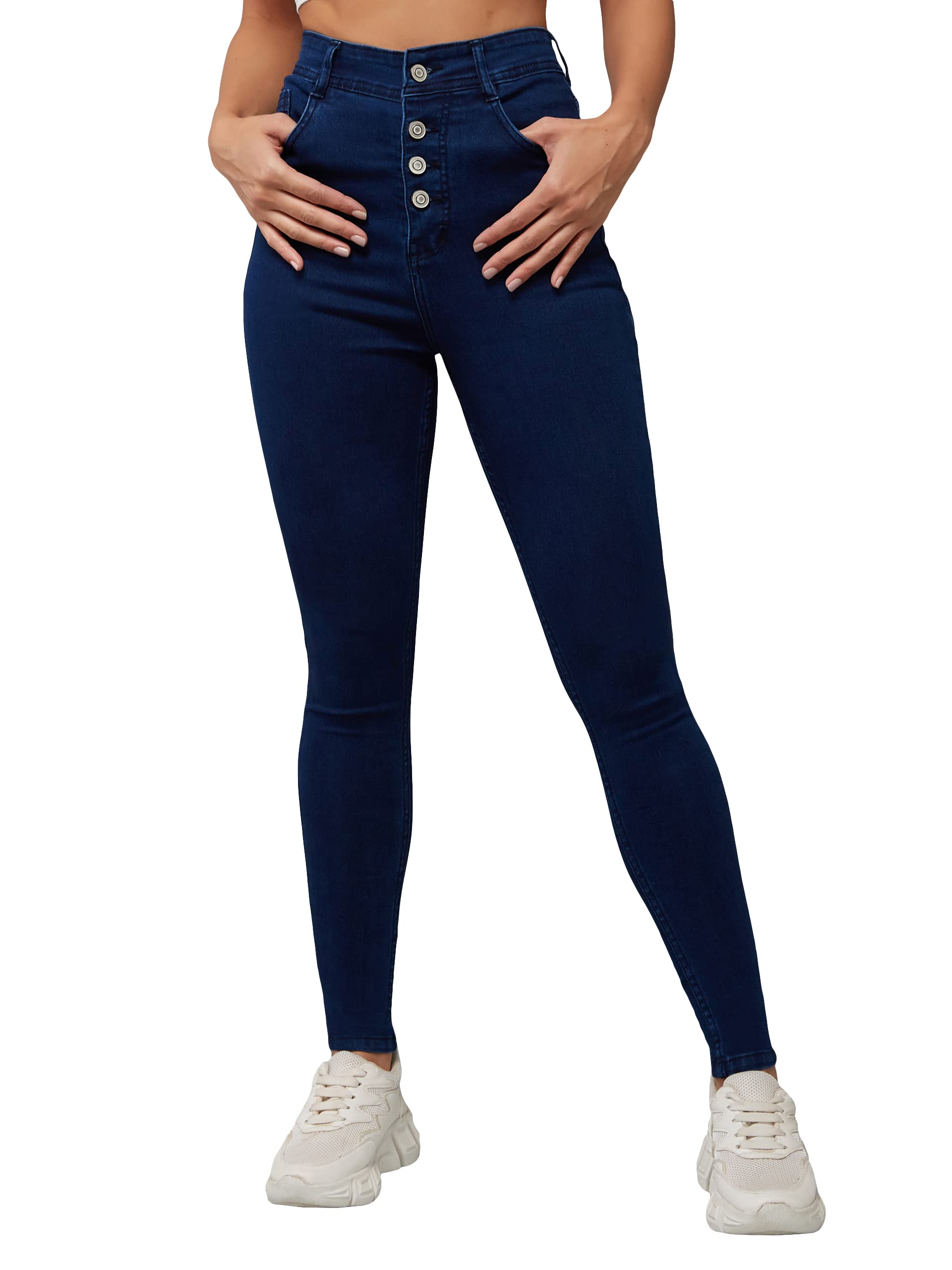 Dolce Crudo Womens Navy Blue Skinny Fit High Rise Clean Look Regular Stretchable Denim Jeans (DOSS23DEN99-62-71-32, Navy Blue, 