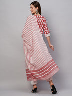 ANNI DESIGNER Womens Cotton Blend Staright Printed Kurta with Pant & Dupatta (Vedavati Red_L_Red_Large)