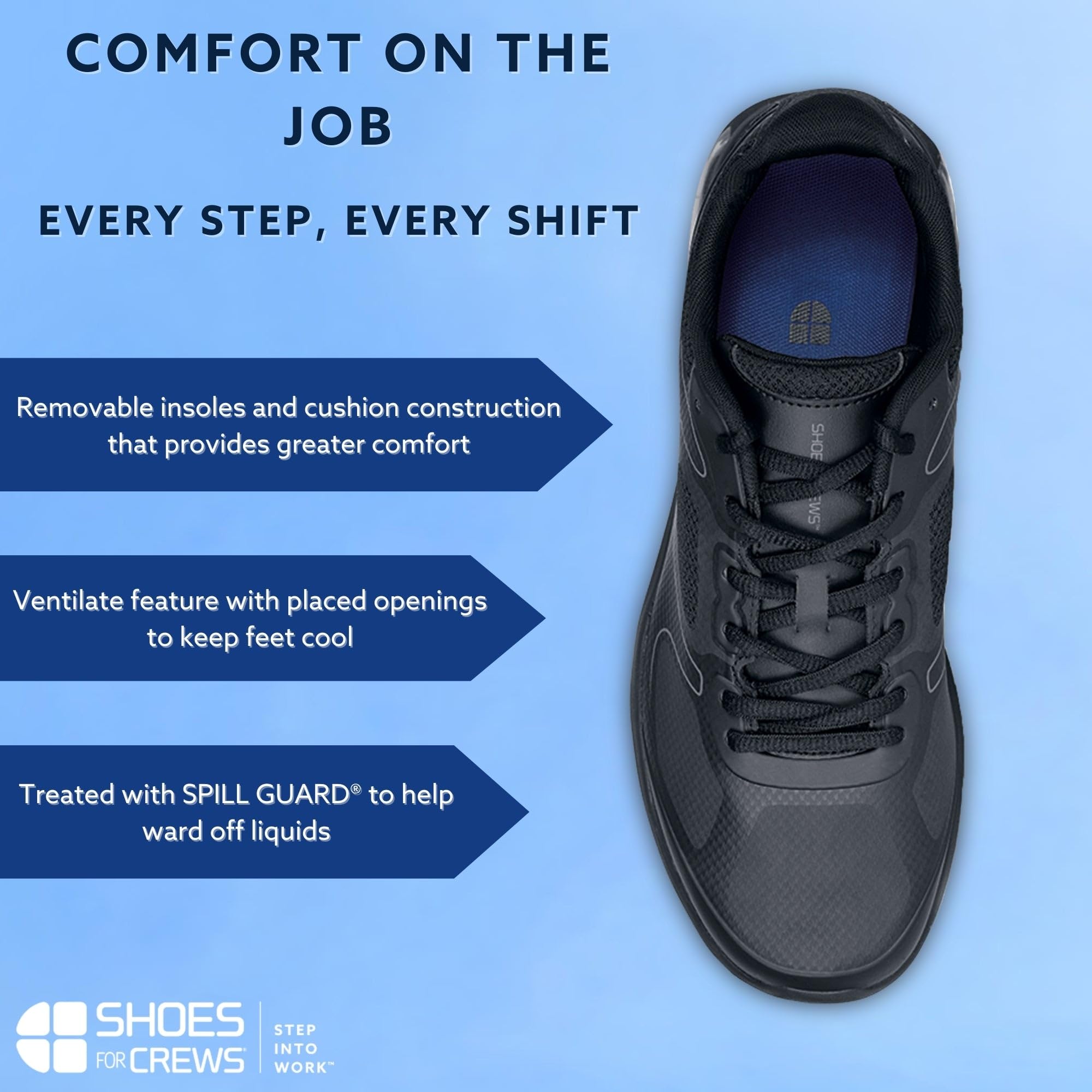 Shoes for Crews Men's Slip-Resistant Work Sneakers - Comfortable, Non-Slip Shoes for Men in Food Service, Healthcare, Retail, Ma