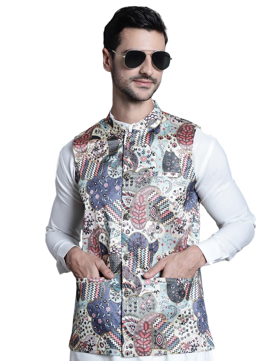 Jompers Mens Printed With Zari Work Waistcoat