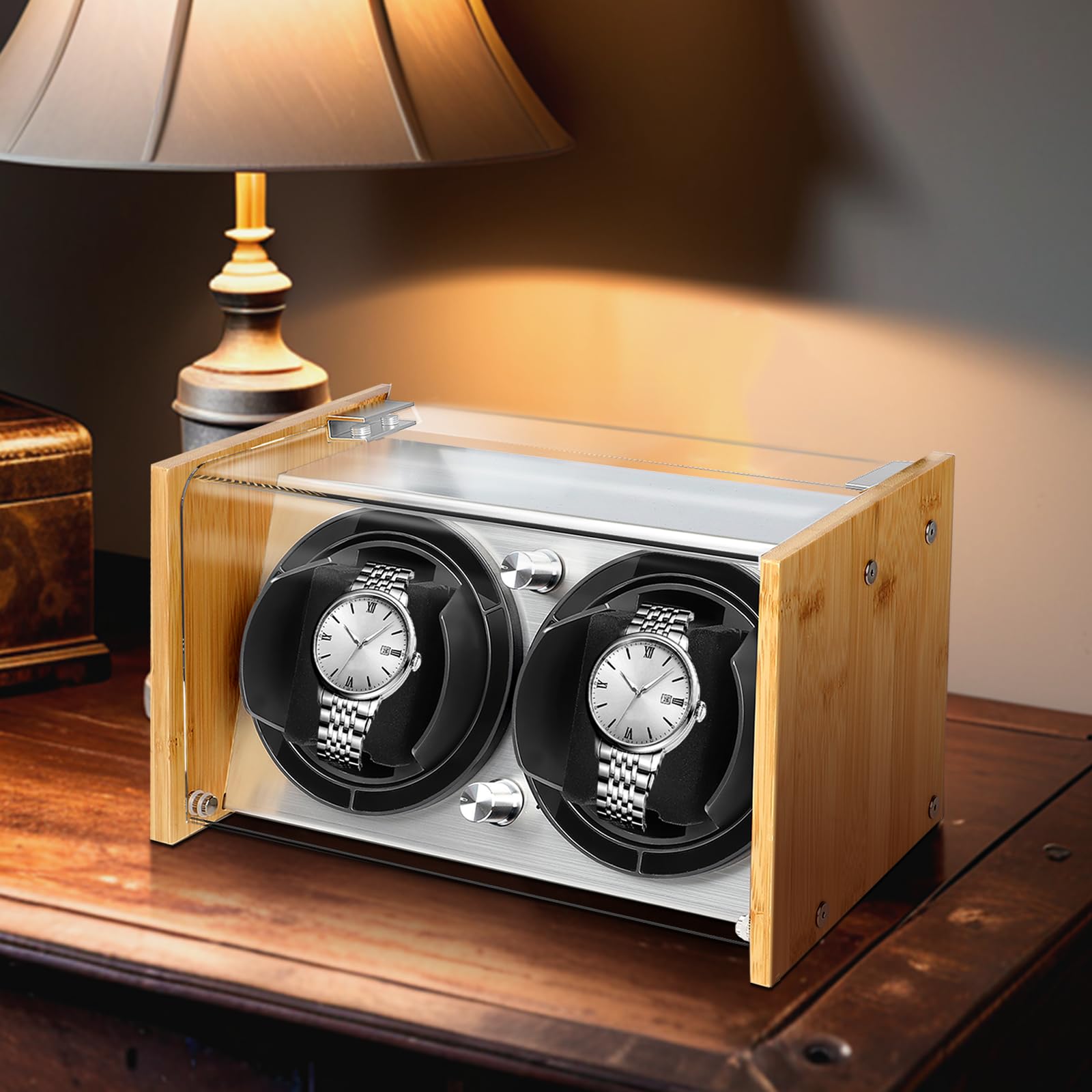 Watch Winder for 2 Automatic Watches - Bamboo Watches Winder Box with Quiet Motor 4 Rotation Mode Setting by Watch Winder Smith