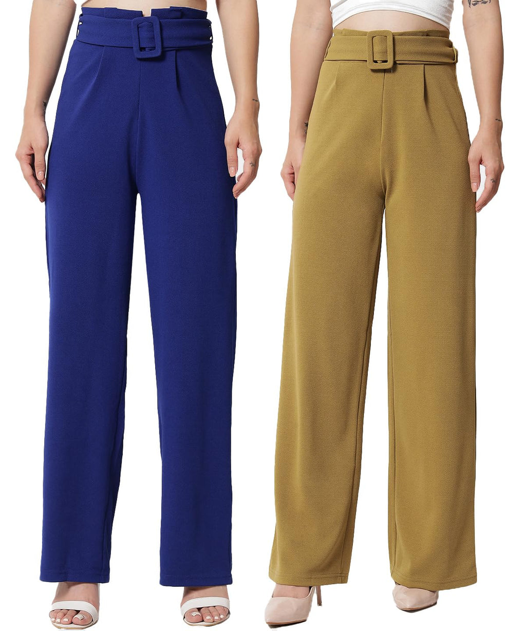 Kotty Pack Of 2 Women Flared Fit Multicolor Viscose Rayon Trousers
