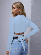 Shasmi Womens & Girls Sky Blue Full Sleeve, V-Neck, Ruched Bust Solid Tops for Women/Tops, T-Shirts for Girls (TOP 64 Sky Blue