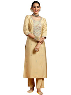 Libas WomenS Silk Blend Embroidered Kurta Set (Gs938_Beige