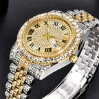 Hip Hop Watches for Men Iced-Out Bling Diamond Luxury Quartz Watches with Date (Gold)