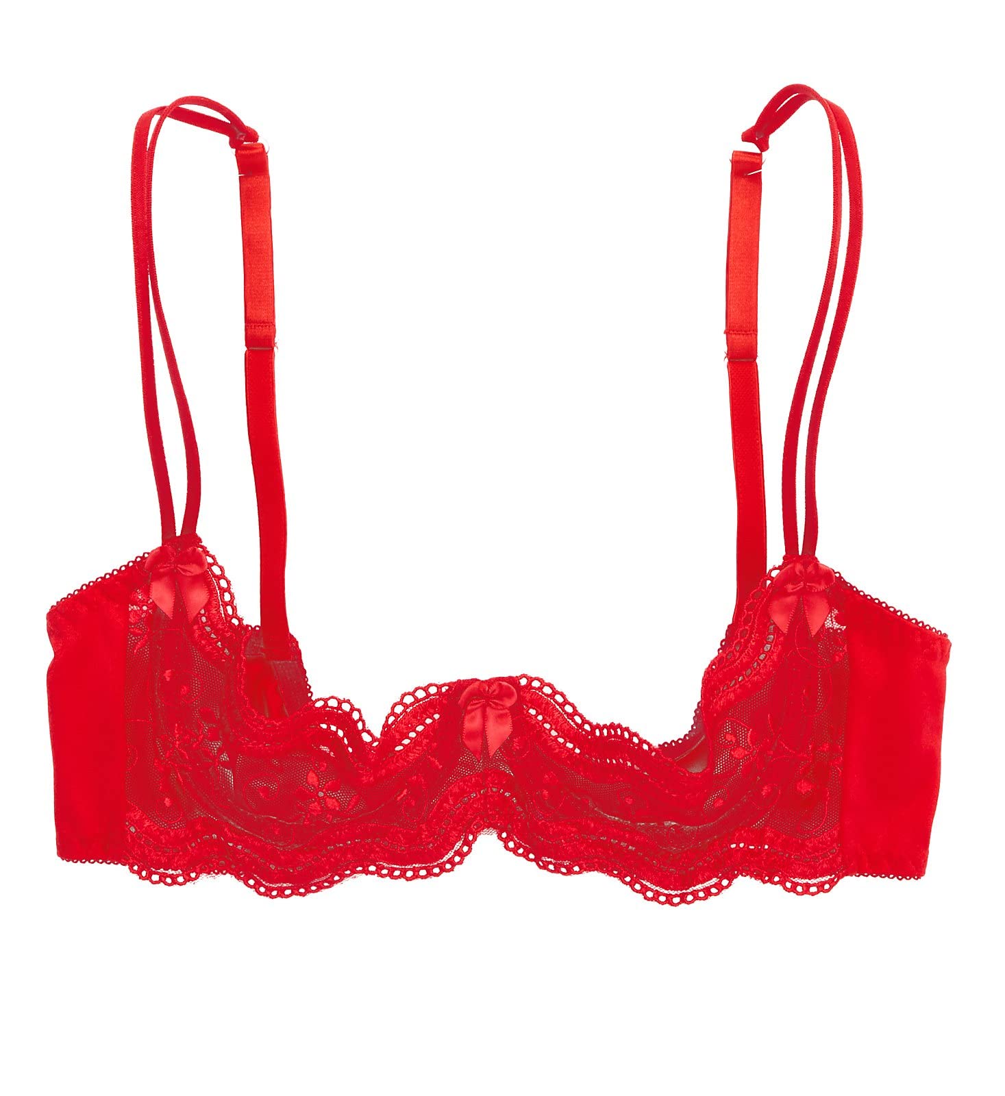 Shirley of Hollywood Women's Scalloped Embroidery Shelf Bra 331 32 Red
