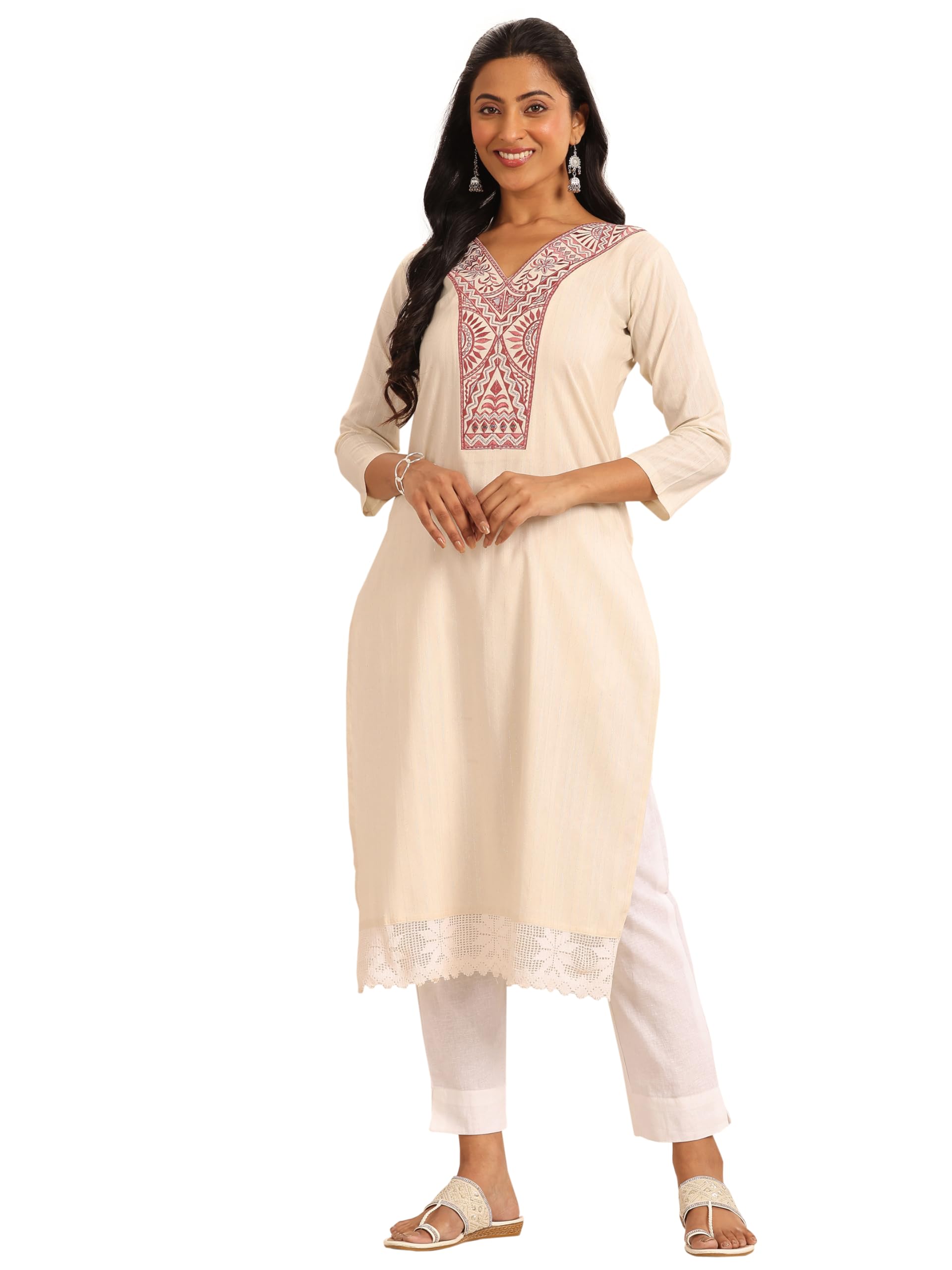 Gerua by Libas Yoke Design Cotton Straight Kurta Off White