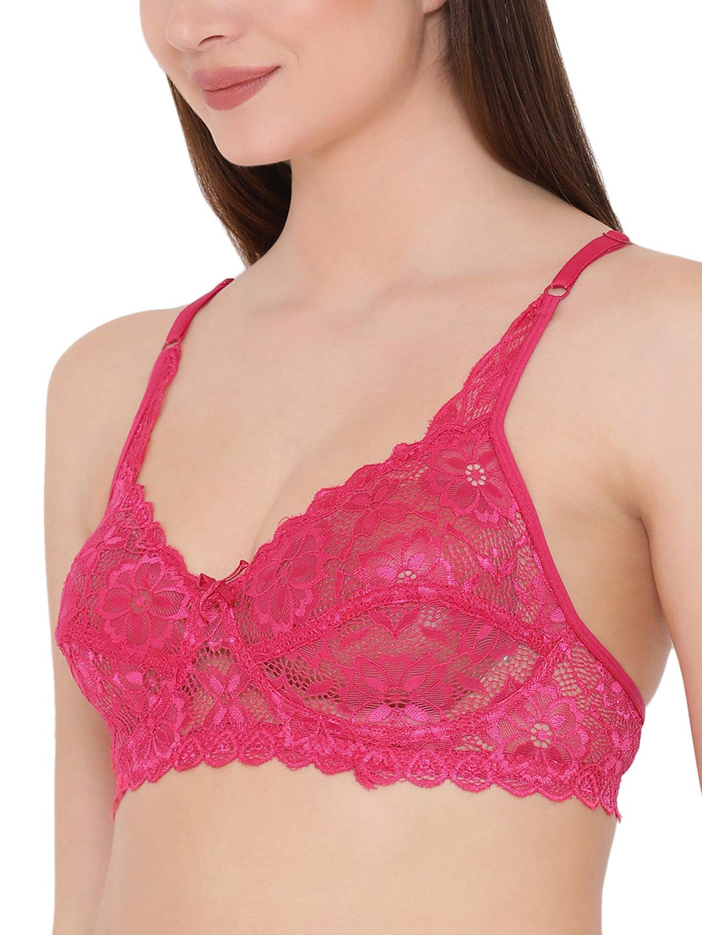 Clovia Womens Lace Non Padded Wire Free Full Coverage Bra Pink