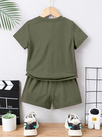 AVANOVA Boys Mehandi 2pcs Young Boy Loose Comfortable T-Shirt With Los Angeles Print And Shorts, Casual Cute Style Suitable For