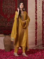 ANNI DESIGNER Women s Viscose Rayon Straight Kurta with Trousers and Dupatta, Mustard, 40