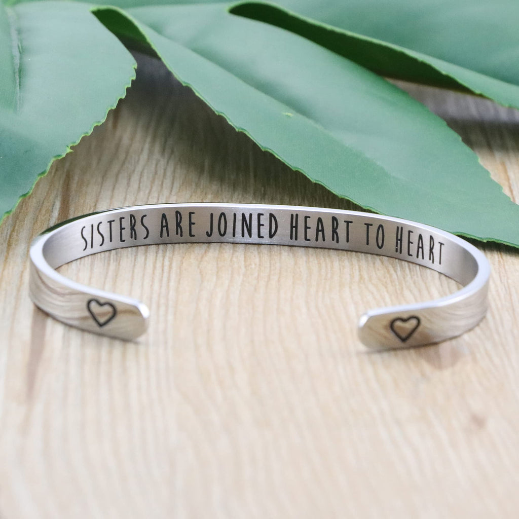 Memgift Sister Are Joined Heart to Heart Cuff Bracelets Gifts for Women Birthday Christmas Graduation Gifts for Friendship Siste