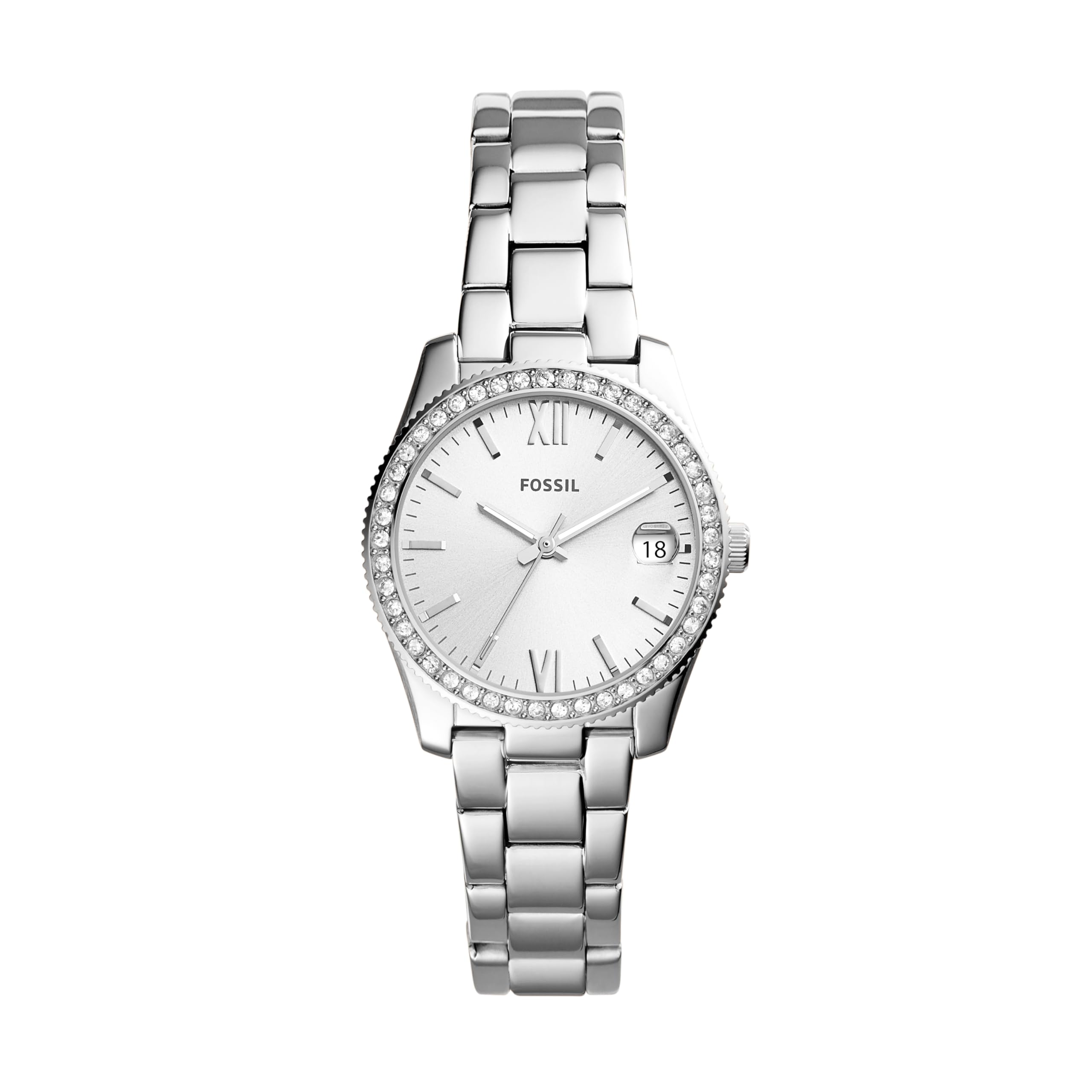 Fossil Women's Scarlette Mini Quartz Stainless Steel Three-Hand Watch, Color: Silver Glitz (Model: ES4317)