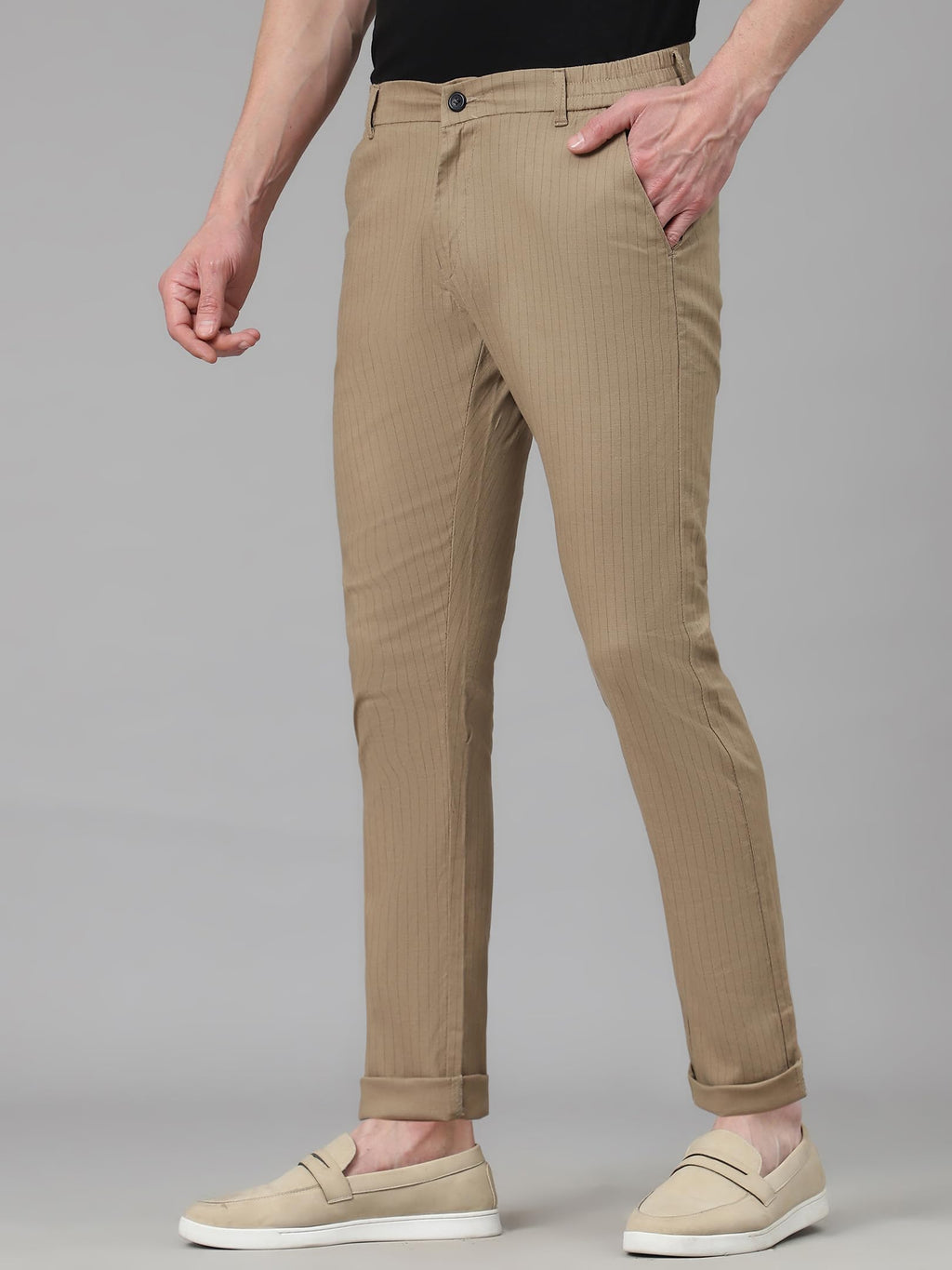 AVANOVA Mens Solid Linen Khakhi Trousers Light Business Style Slightly Stretch Straight Leg Pants for Outdoor Casual Daily Trou