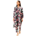 Gufrina Women'S Black Floral Printed Long Kurta Set With Straight Pants - Full Sleeve V-Neck Rayon Casual Wear(Black L)