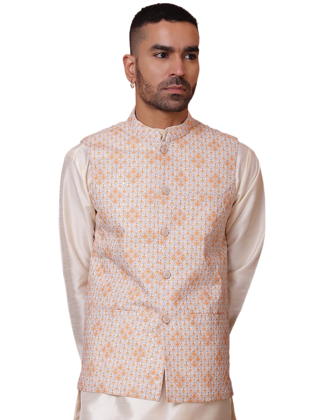 Jompers Mens Floral Printed And Embroidered Nehru Jacket