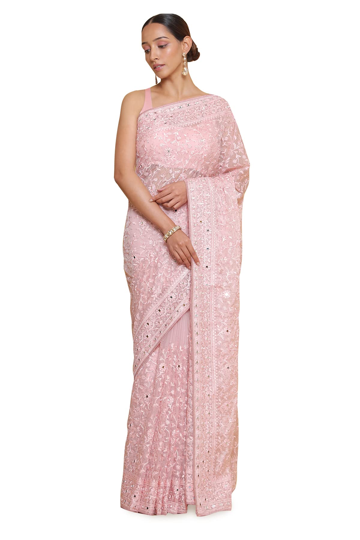 Soch Women Saree with Self Floral Embroidery