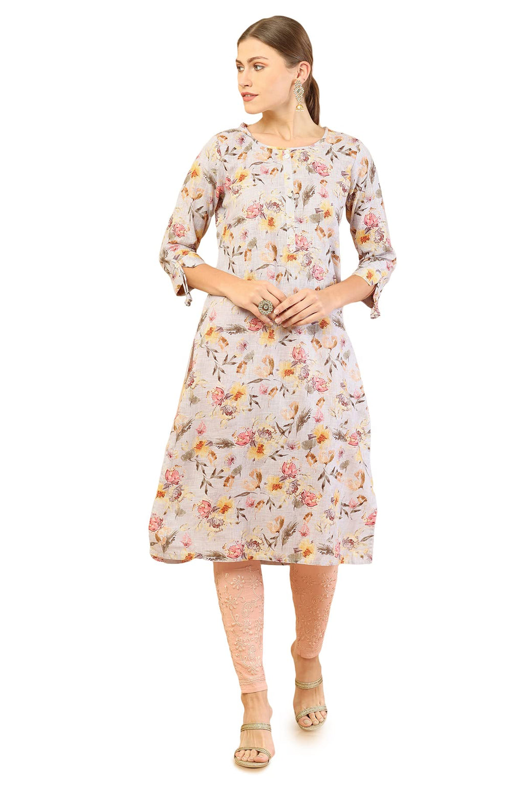 Soch Grey Linen Floral Kurta