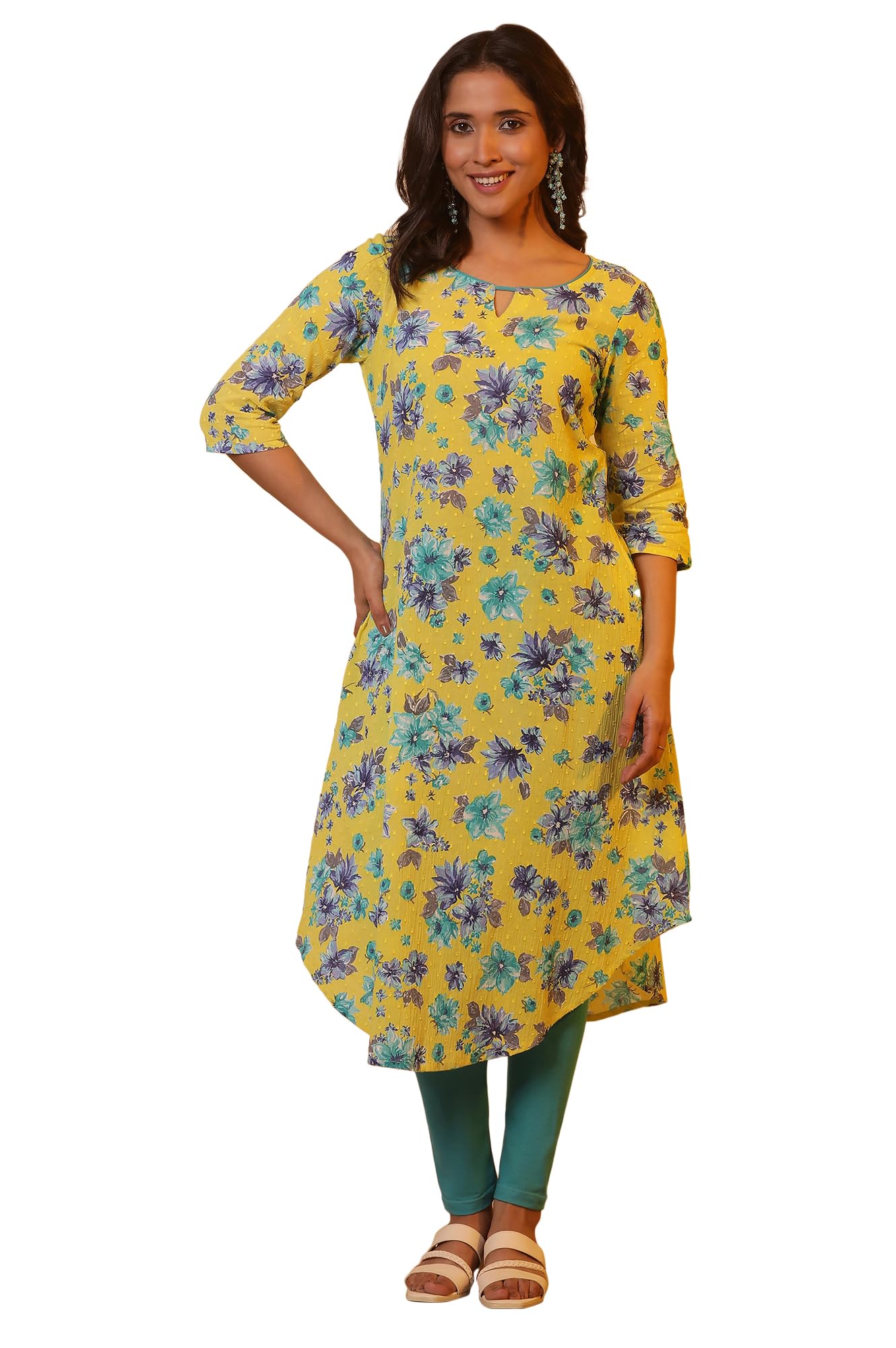 Aurelia Women Green Floral Print Cotton A-Line Kurta_24FEA14899_L