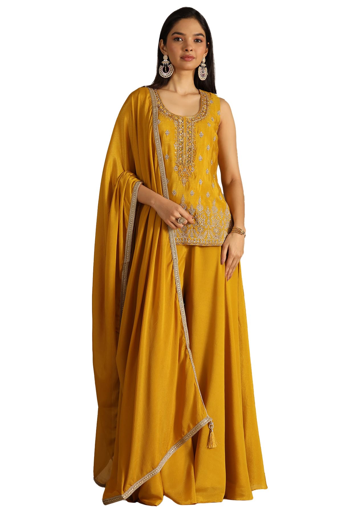 Soch Women Chinon Embroidered Suit Set with Mirror Work