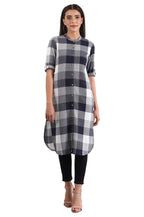 Aurelia Womens Mandarin Collar Check Shirt Kurta