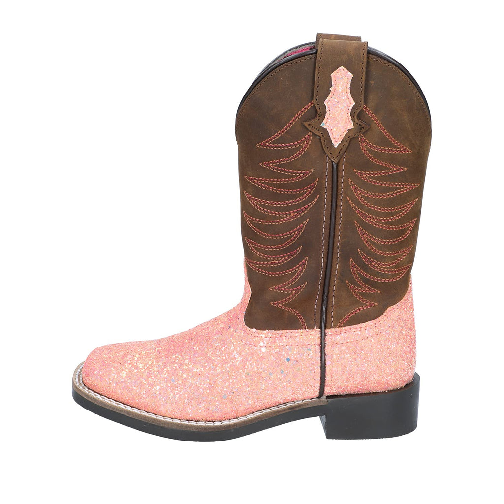 Smoky Children Ariel Pink Glitter, Crazy Horse Western Cowboy Boot, Size 4.5R