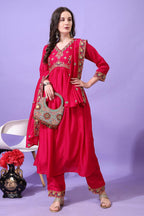 Pratham Blue WomenS Silk Embroidered Anarkali Kurta Palazzos With Dupatta |Kurta Sets For Women |Women Kurta |Women Embroidered