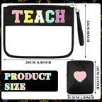 Hillban 2 Pcs Teacher Gifts Chenille Letter Bags Preppy Patch Makeup Bag Flat Clear Pouch PVC Organizer Purse Waterproof Travel