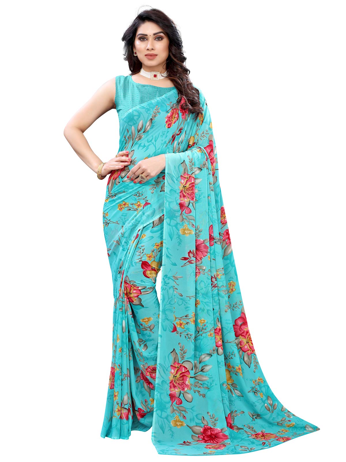Satrani Womens Woven Polyester Saree (1850ST176_Aqua Blue)