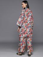 Varanga Women Beige Floral Printed Tunic Paired With Tonal Bottom