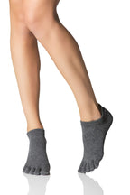 ToeSox Women's Low Rise Full Toe Grip Non-Slip for Ballet, Yoga, Pilates, Barre Toe Socks, Medium, Charcoal Grey