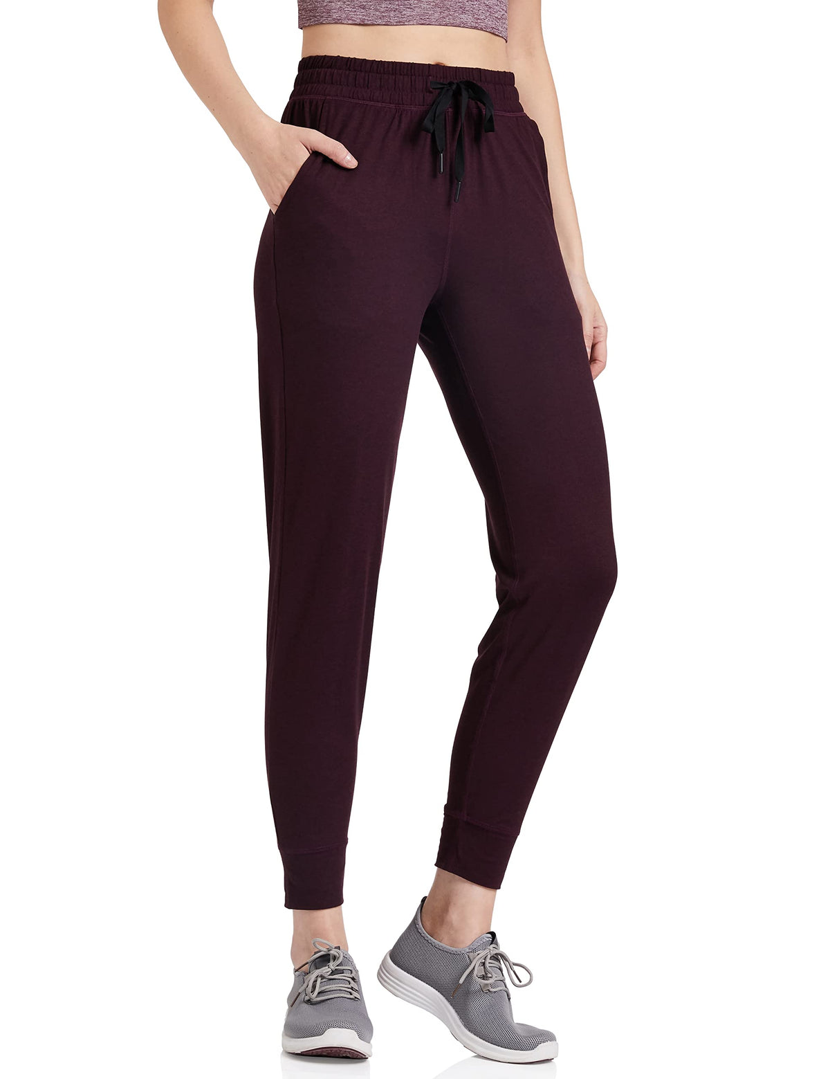 Van Heusen Women Athleisure Moisture Wicking Regular Fit Mid Rise Joggers  Super Soft, Reflective Trim_66303_Maroon_Xl