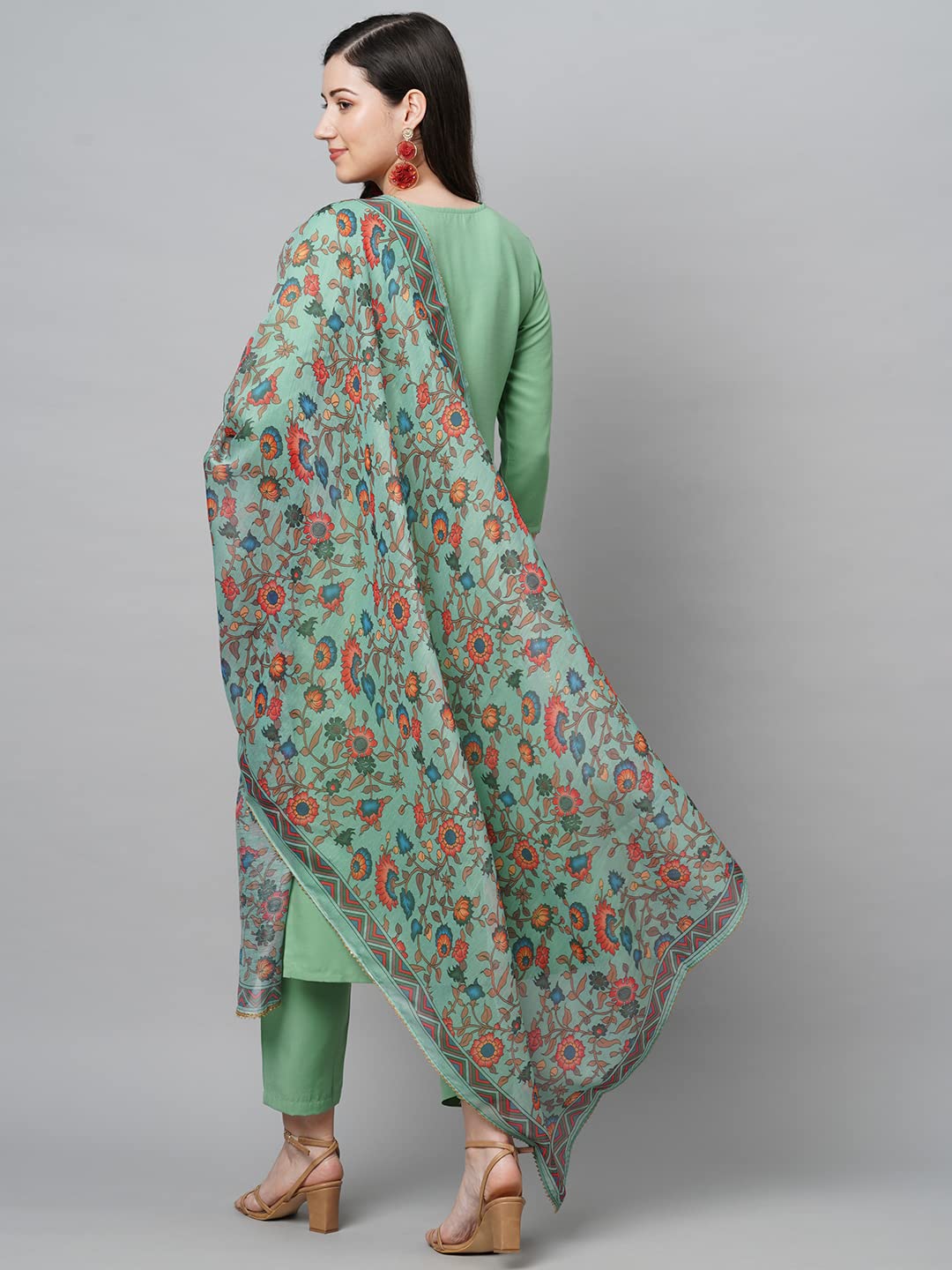 ANNI DESIGNER Womens Cotton Blend Solid Straight Kurta with Pant & Dupatta (Authentic-Pista_3XL_Pista_XXX-Large)