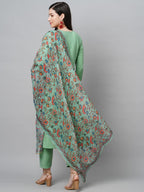 ANNI DESIGNER Womens Cotton Blend Solid Straight Kurta with Pant & Dupatta (Authentic-Pista_M_Pista_Medium)