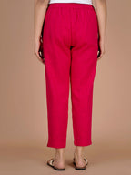 Digital Shopee Women Regular Fit Elastic Waist Full Length Cotton Formal Trouser For Casual Wear, Office Wear Pink