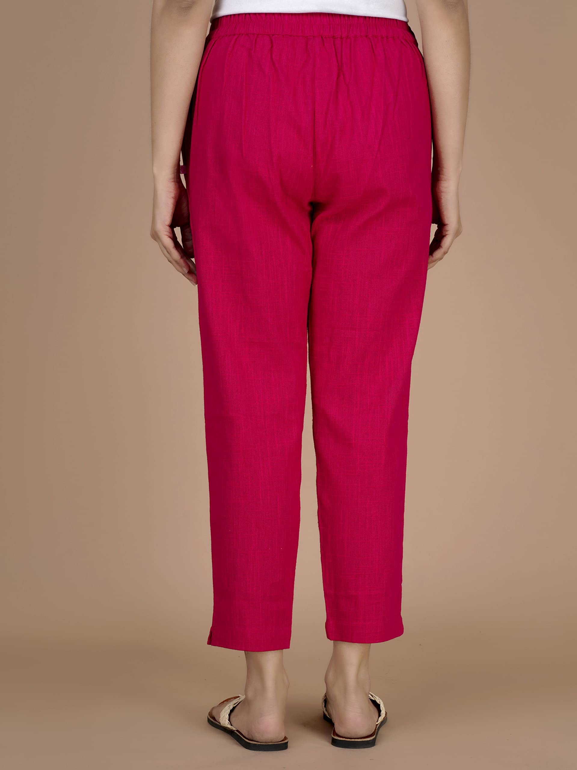 Digital Shopee Women Regular Fit Elastic Waist Full Length Cotton Formal Trouser For Casual Wear, Office Wear Pink