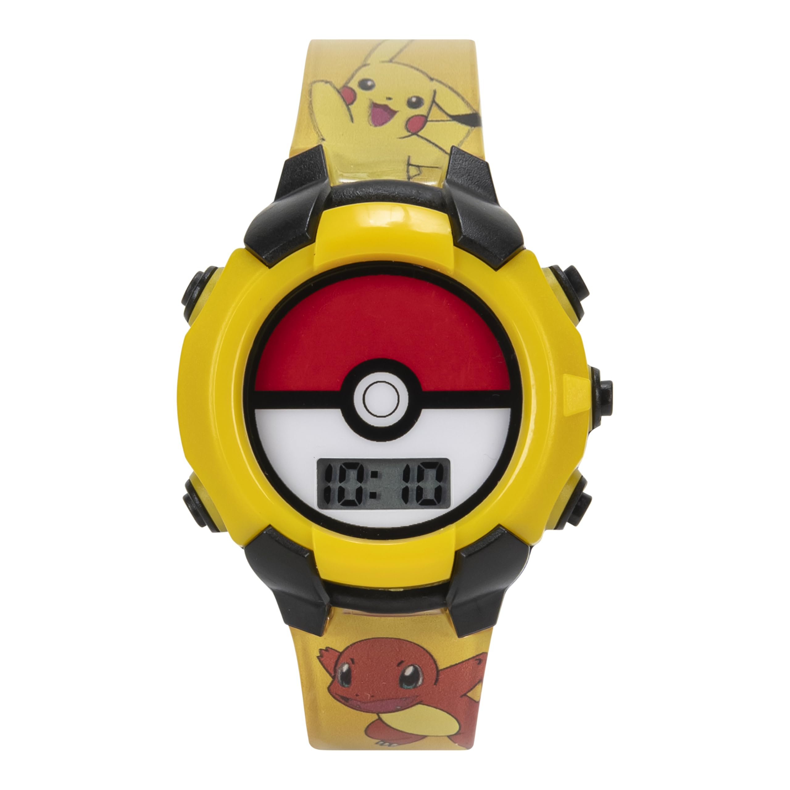 Accutime Kids Pokemon Pokeball Digital LCD Quartz Wrist Watch with Yellow Bezel, Cool Inexpensive Gift & Party Favor for Boys, G
