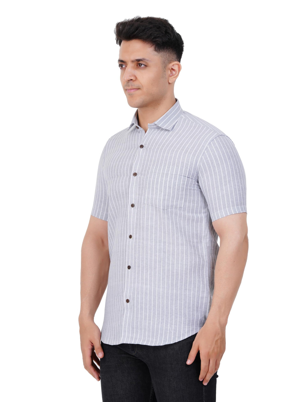 Mens Striped Regular fit Cotton Casual Shirt Grey