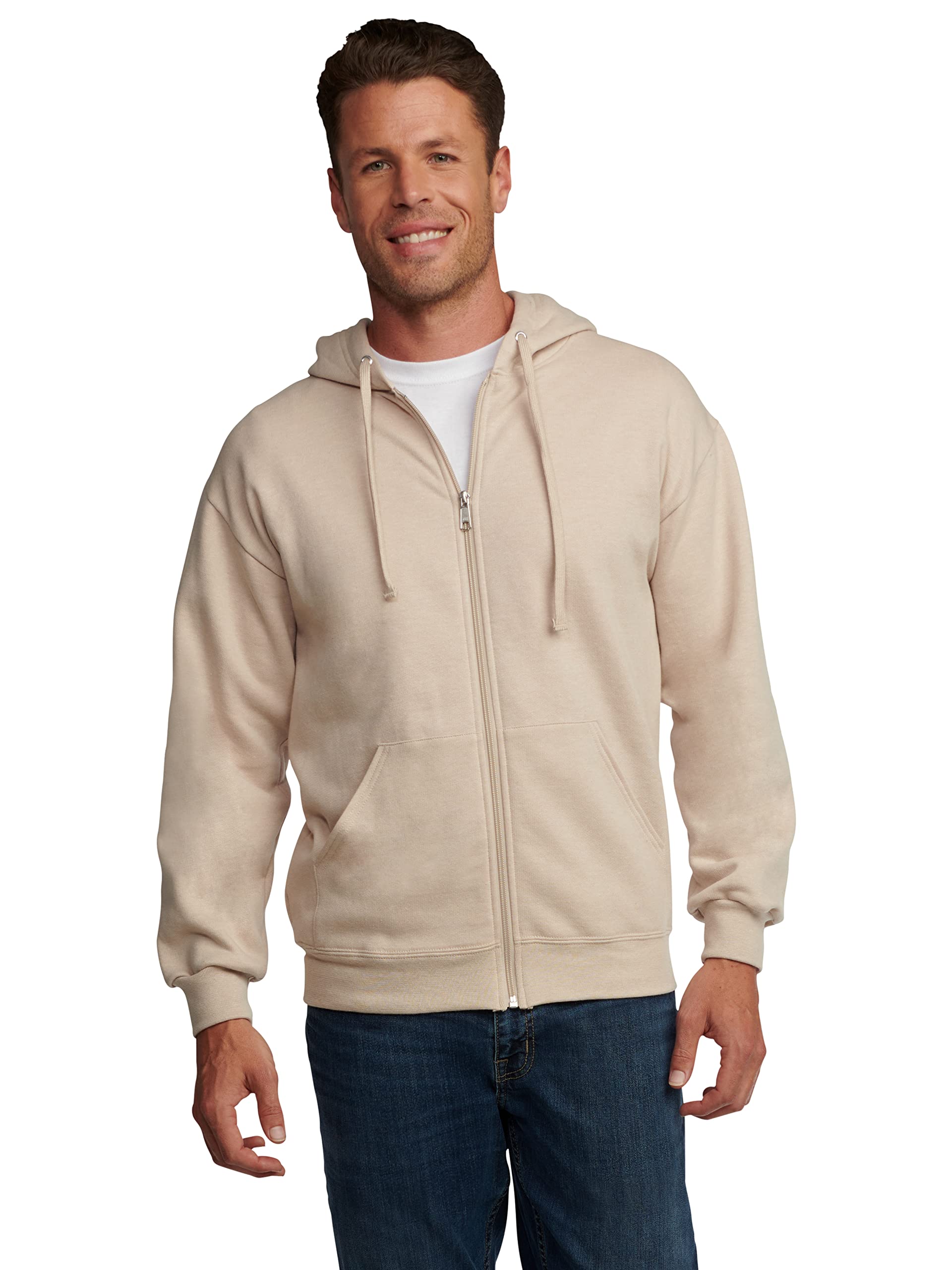 Fruit of the Loom Eversoft Fleece Hoodies, Pullover, Moisture Wicking & Breathable, Sizes S-4x, Khaki Heather Full Zip, 3X-Large