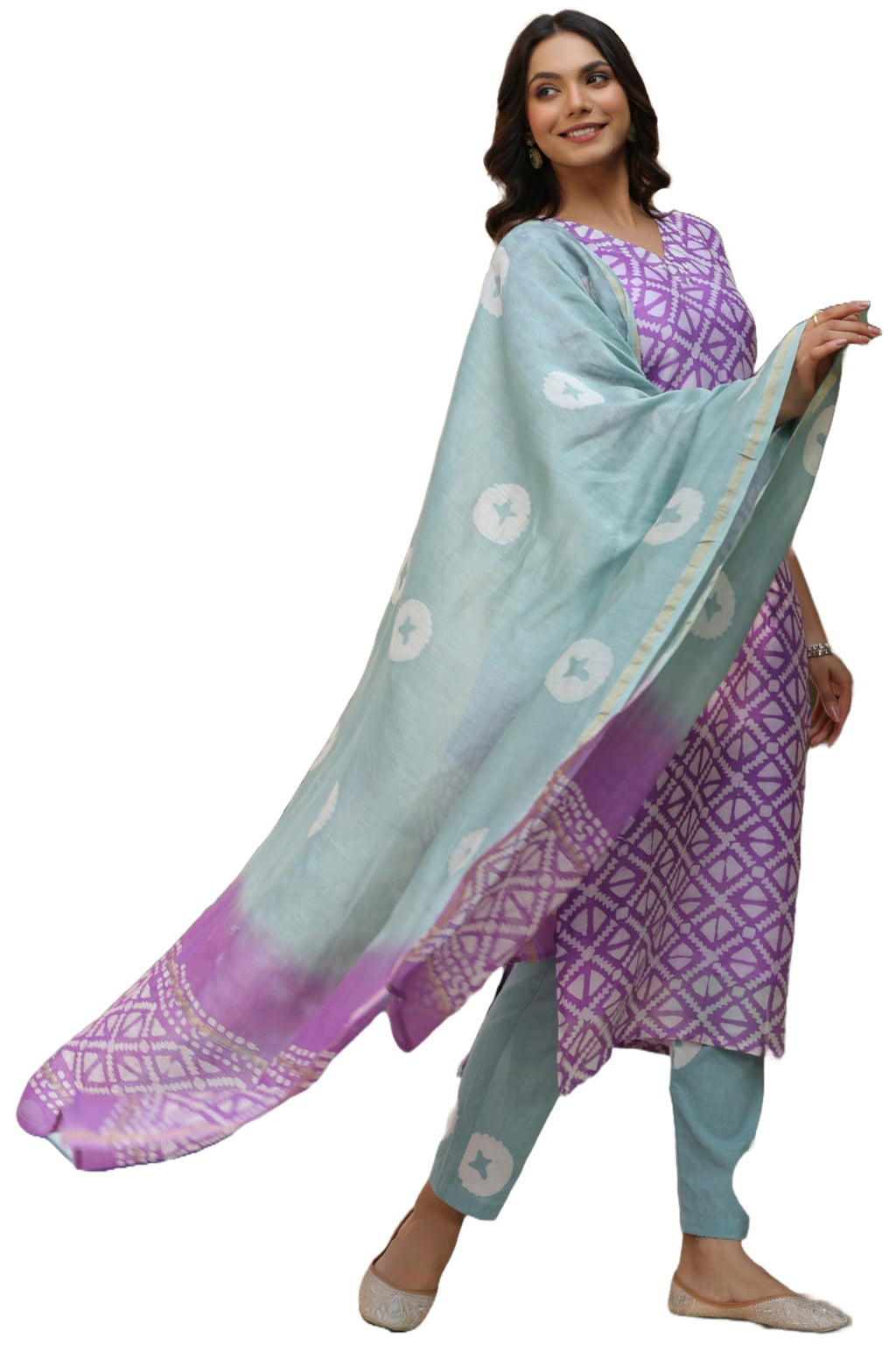 ANNI DESIGNER Womens Cotton Blend Straight Printed Kurta with Pant & Dupatta (Gupta Purple_S_Purple_Small)