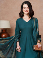ANNI DESIGNER Womens Rayon Blend Solid Anarkali Kurta with Pant & Dupatta (Magic-KEROSIN-NDM_M_Dark Blue_Medium)