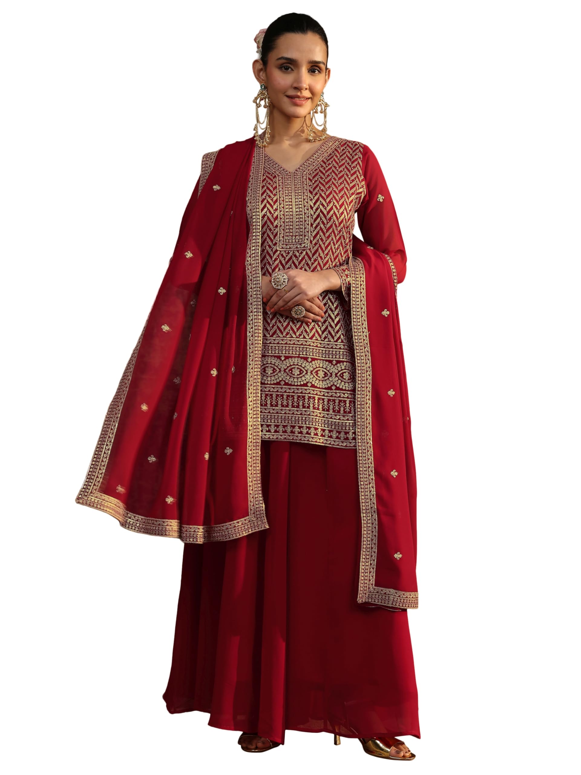 Libas Printed Georgette Straight Kurta With Palazzos And Dupatta-99978Am