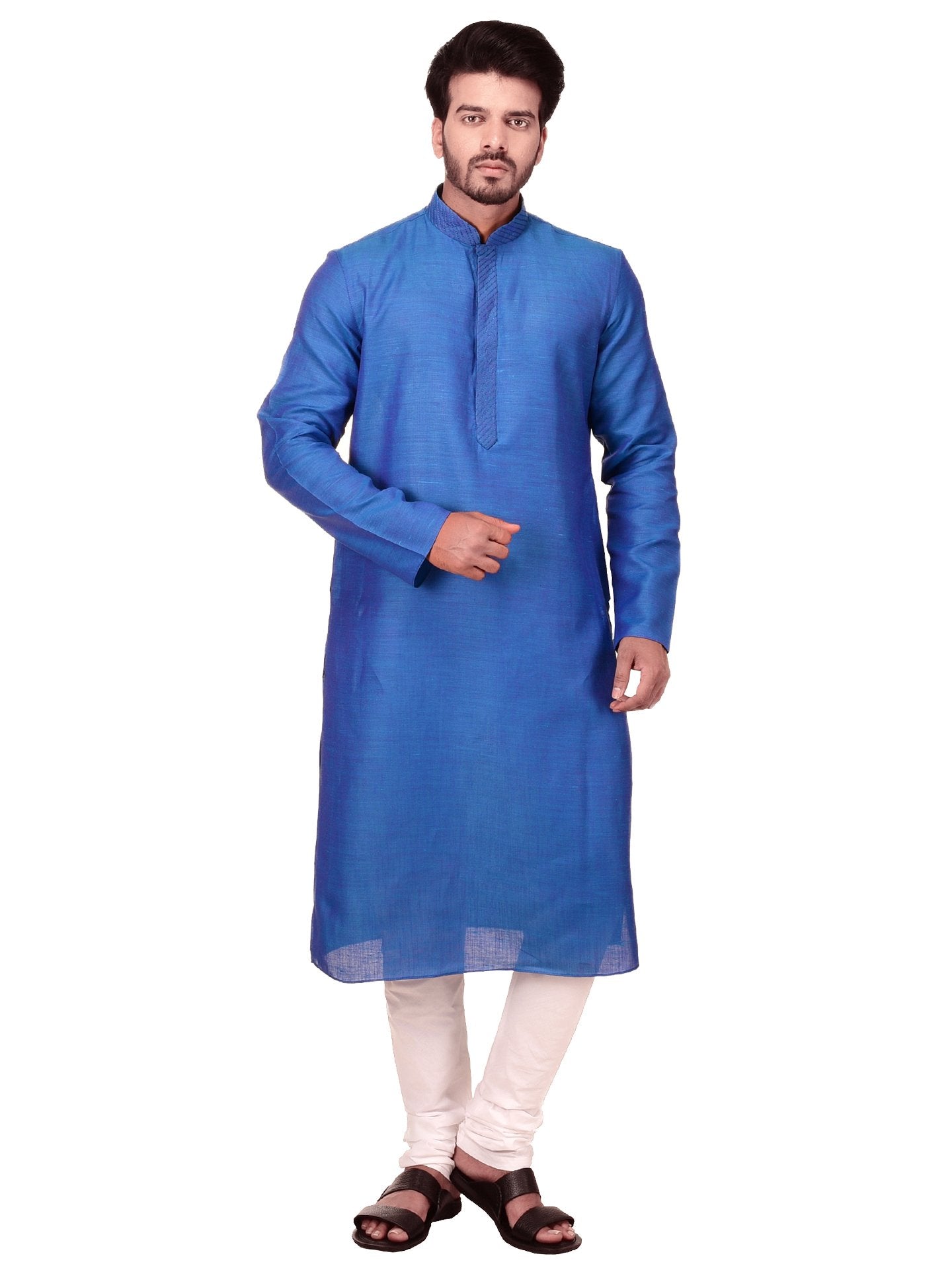 Manyavar Sdes306-306 Art Silk Kurta Pyjama (Sdes306-306_Blue_Medium/38)