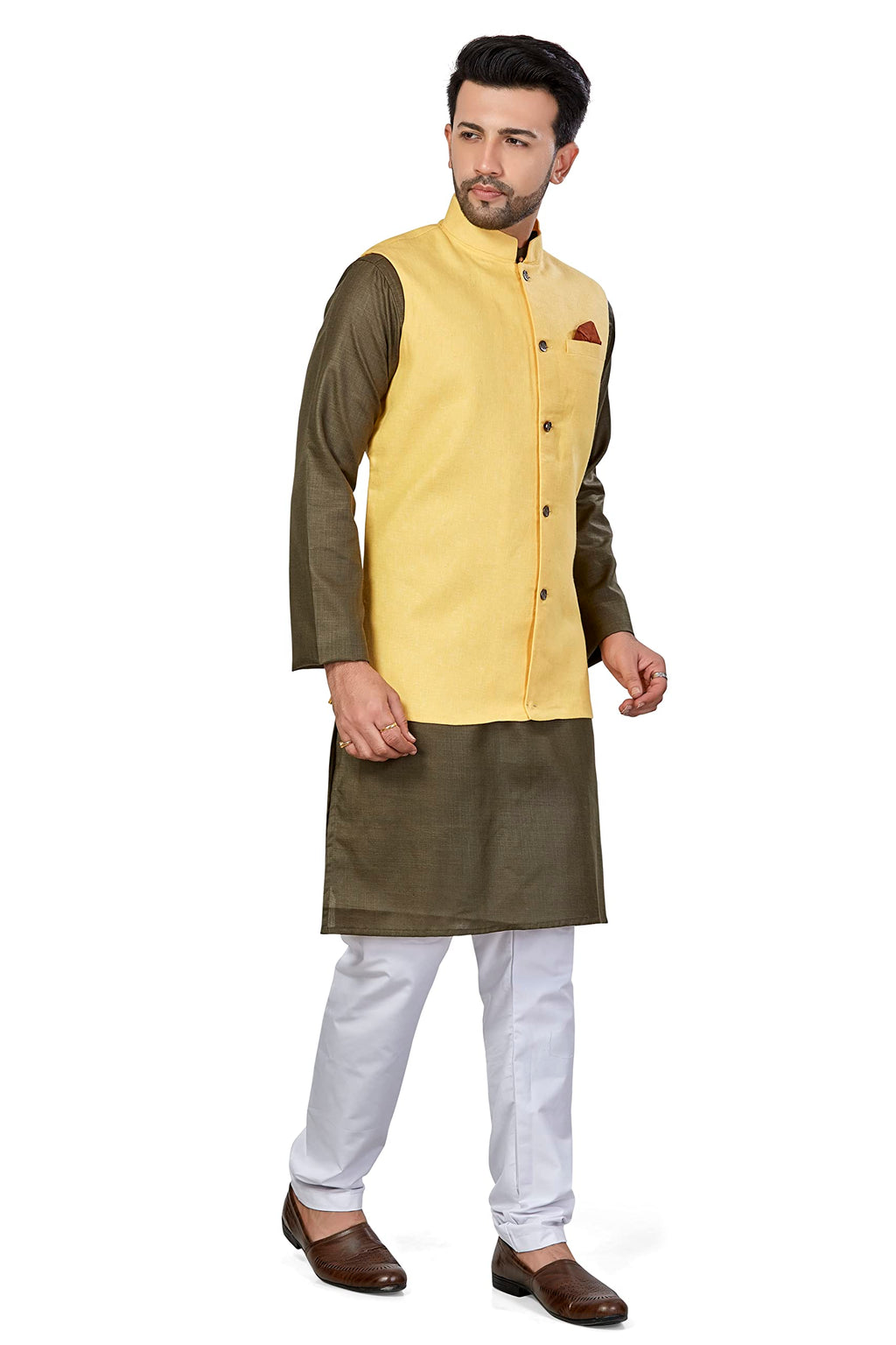 Be Active MenS Solid Linen Blend Kurta Pyjama 3 Piece Set || Men Kurta Pajama With Modi Jacket || Kurta Pajama Nehru Jacket For